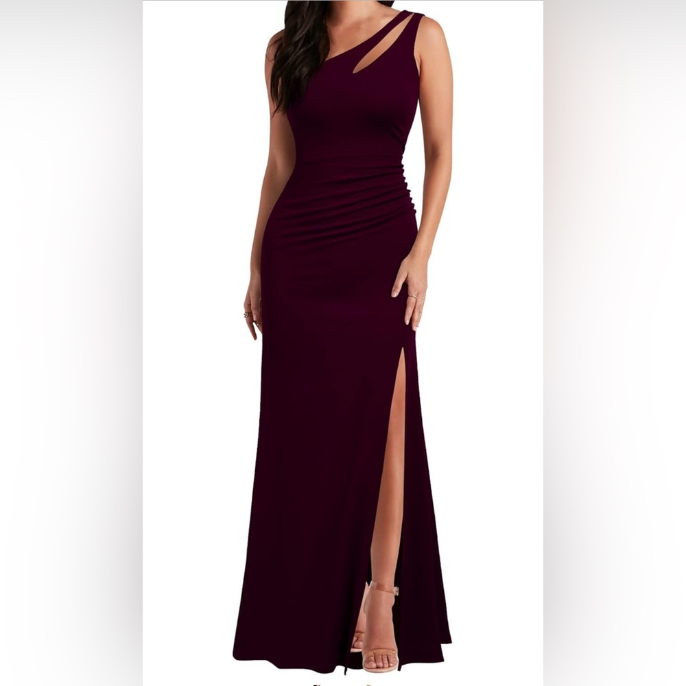 WOOSEA One Shoulder Burgundy Split Bodycon Mermaid Evening Cocktail Dress